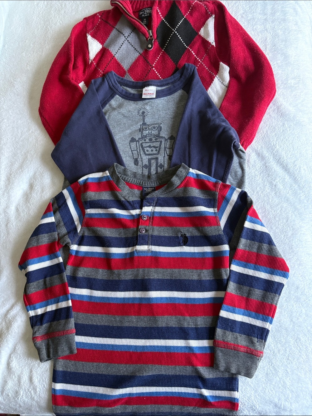 Boys Size 7-8 Three LS cotton tops Exc shape-Hanna Andersson The Place-Polo